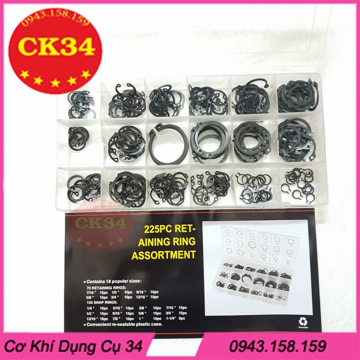 Phanh trục, vòng lò xo, vòng phe, phe gài trục, vòng chặn ngoài, long đen, vòng đệm 225pc