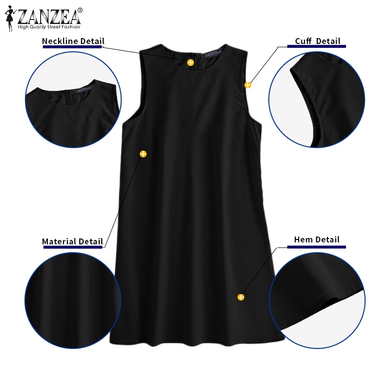 Đầm nữ ZANZEA cộc tay cổ tròn dáng rộng thời trang Hàn Quốc