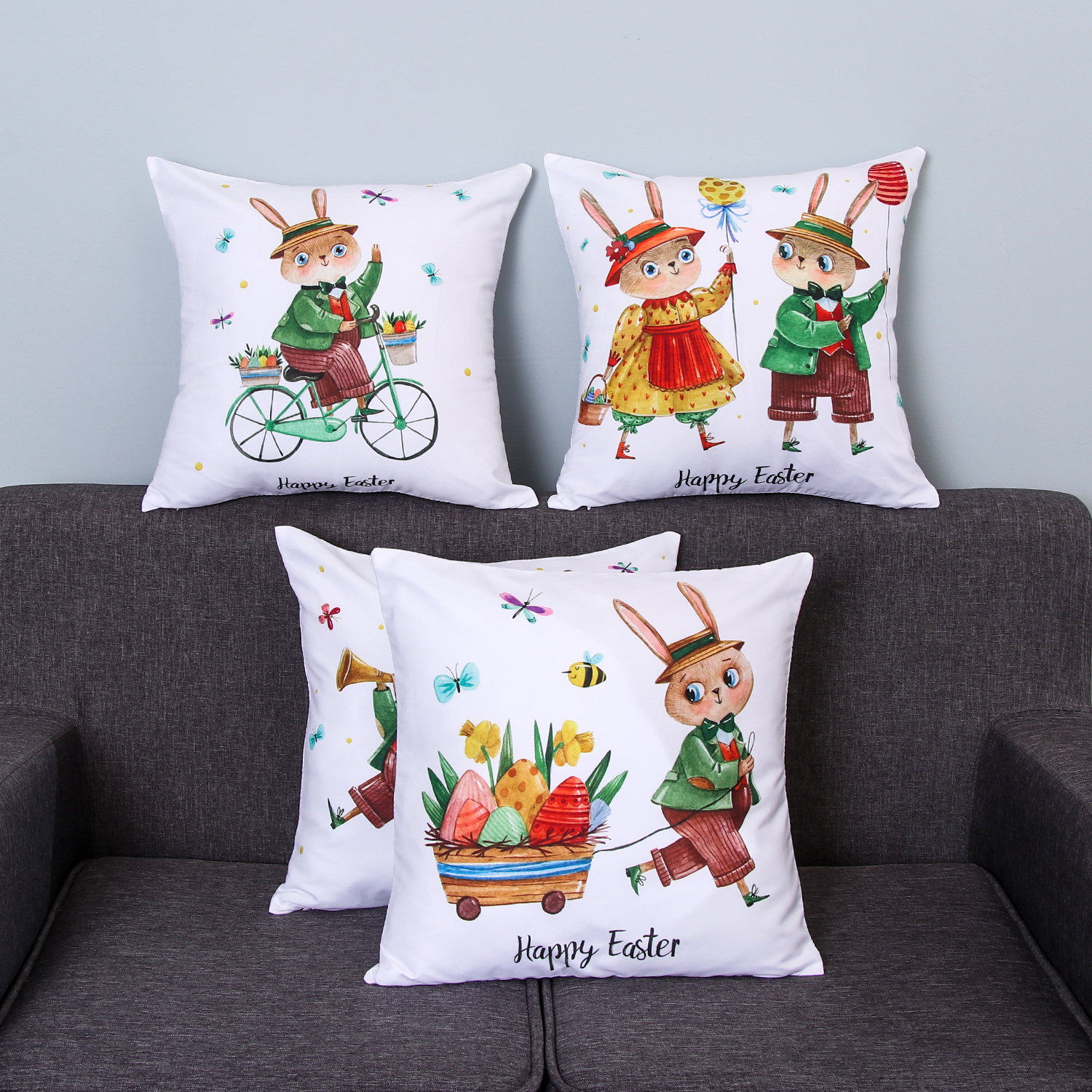 Set 4 Áo Gối 18x18 Inch Họa Tiết Dễ Thương Cho Trang Trí