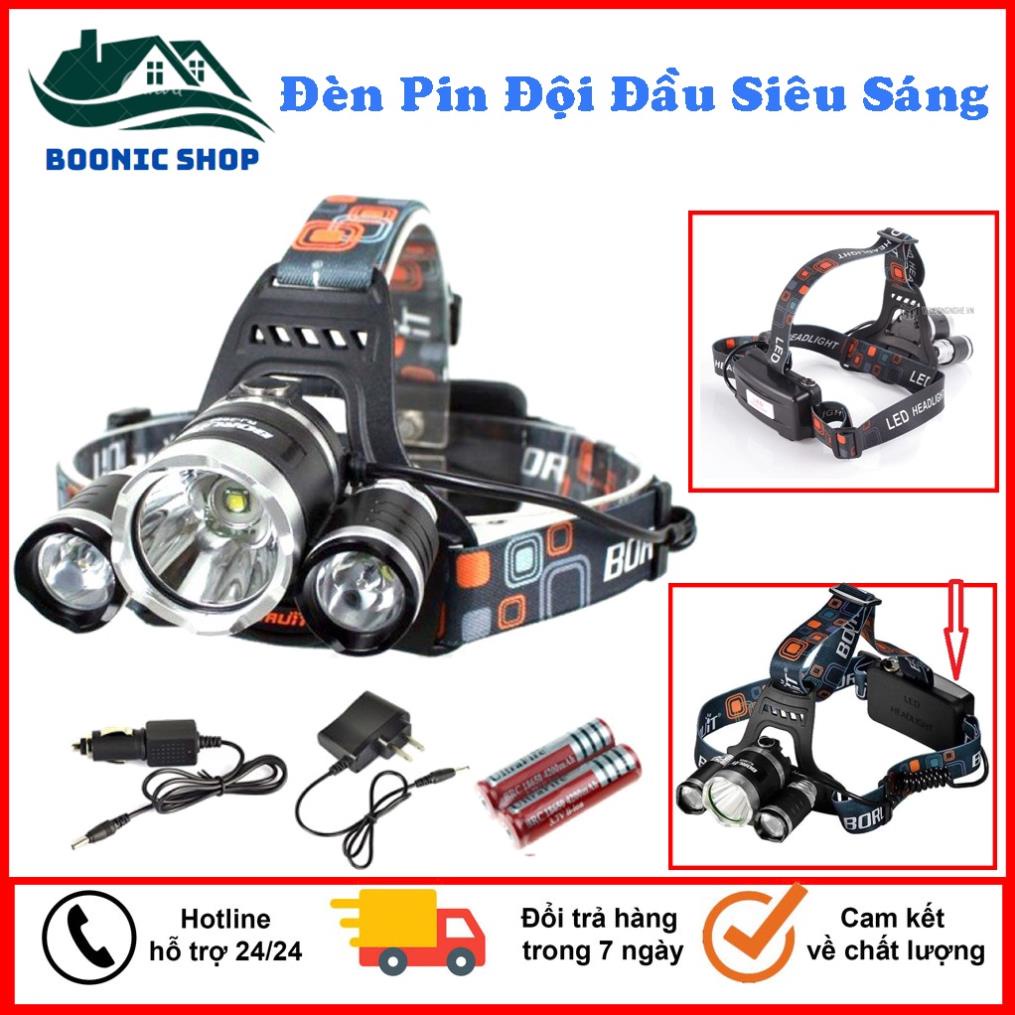Đèn Pin Đội Đầu Siêu Sáng HEADLAMP T6 Loại Đèn Soi Đội Đầu 3 Bóng 4 Cấp Độ LED Trắng Chuyên Dùng Đi Soi Cá, Đi Rừng Đêm
