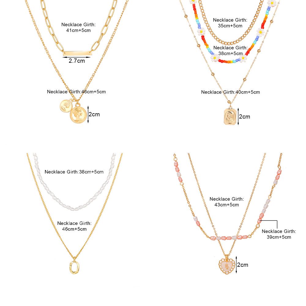 Dây chuyền hai lớp mặt trái tim đính hạt ngọc trai giả thời trang Hàn Quốc cổ điển dành cho nữ