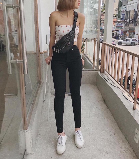 Quần jean skinny màu đen cơ bản co giãn nhiều