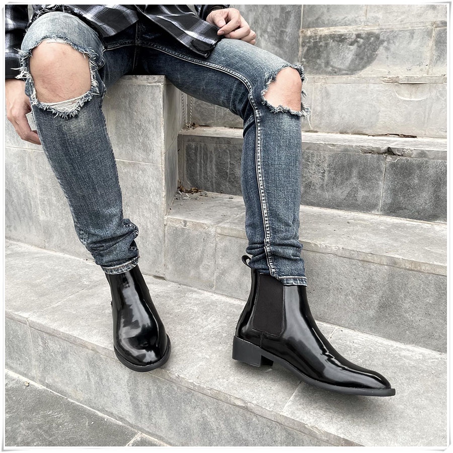 Chelsea Boots Da Bóng Đế Cao 4cm
