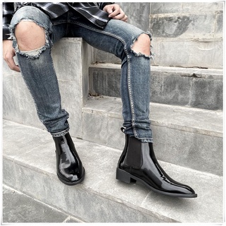 Chelsea Boots Da Bóng Đế Cao 4cm