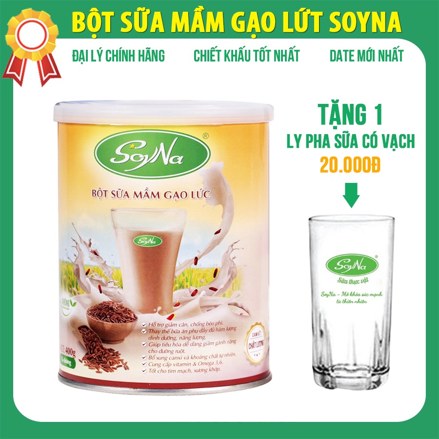 (Tặng kèm li chia vạch) Bột Sữa Mầm Gạo Lứt SOYNA 400g không đường Sữa Giảm Cân, Ăn Kiêng, Người Bị Tiểu Đường