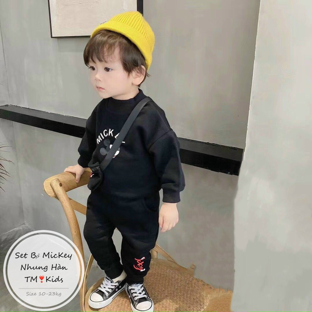 BỘ NHUNG MICKY KÈM TUI CHO BÉ TRAI GÁI 8-19KG