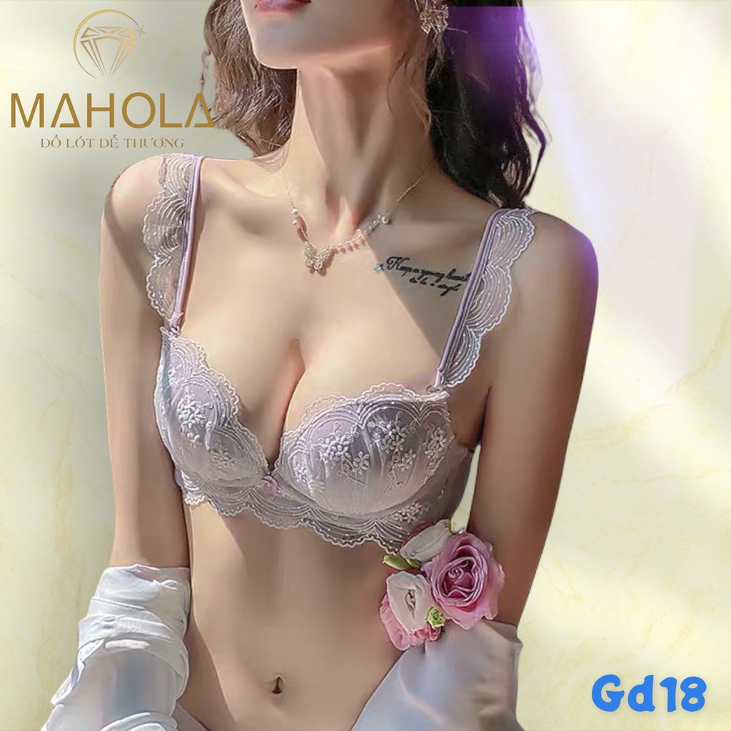 Bộ áo ngực nữ không gọng mềm mại thiết kế họa tiết ren hoa sexy quyến rũ Mahola GD18