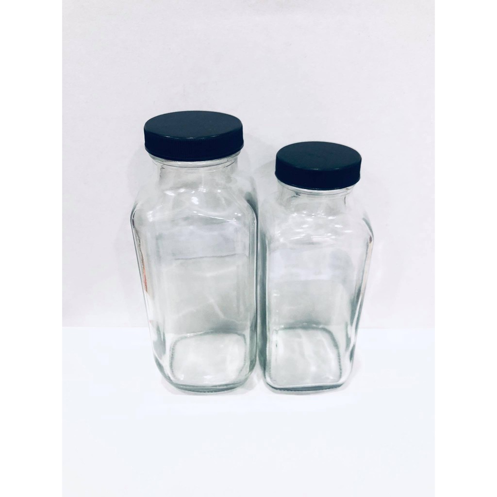 Hũ chai bình vuông nắp nhựa đựng sữa hạt mật ong nước ép detox 300ml ML-CV300