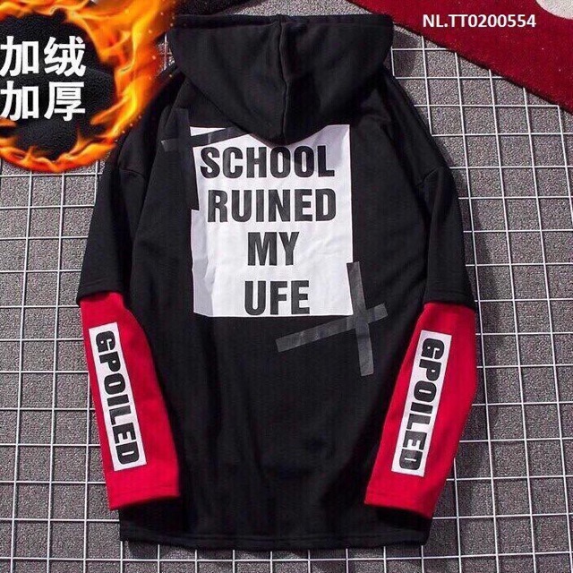 Áo hoodie thun tay phối cực chất [Màu: đen, đỏ. Hình thật trải sàn]