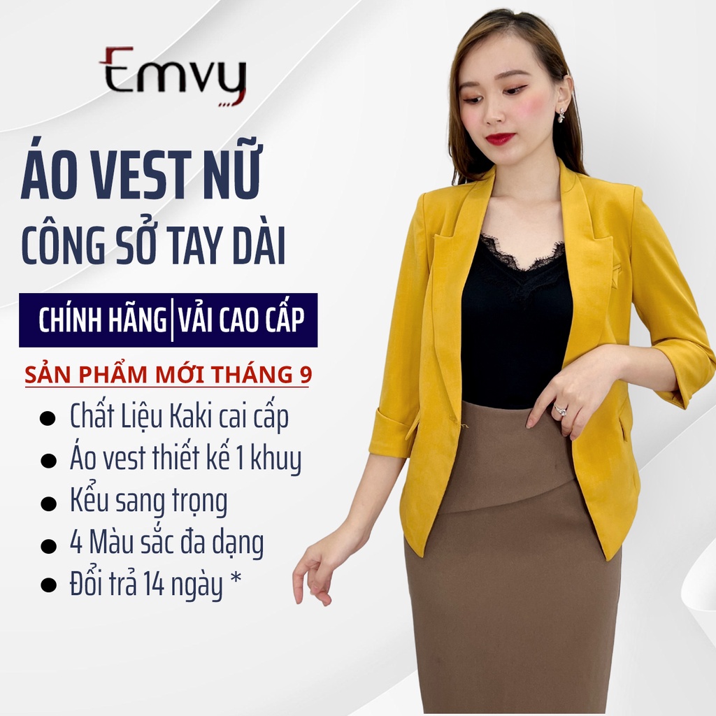 Áo Vest nữ công sở tay dài, Vest blazer nữ chất liệu kaki cao cấp Emvy fashion A11