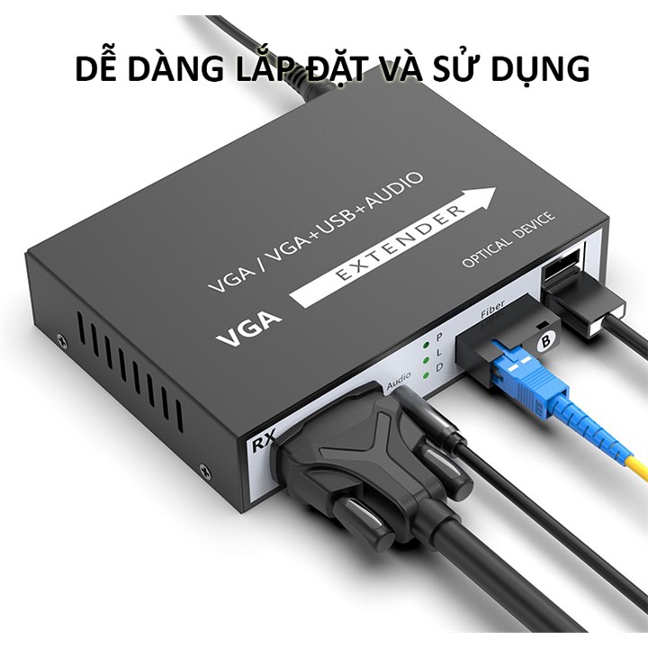 Bộ Vga Nối Dài Và Usb Nối Dài Bằng Dây Quang 20Km Có Hỗ Trợ Audio