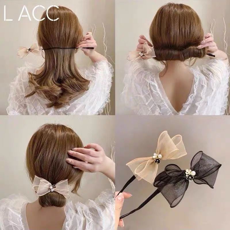 Dây Cột Tóc Đính Nơ Và Ngọc Trai Xinh Xắn