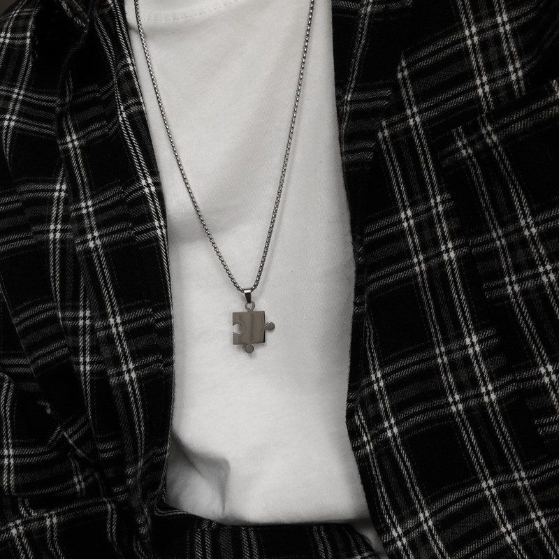 Dây Chuyền Thép Titan Mặt Mảnh Ghép Đơn Giản Cá Tính