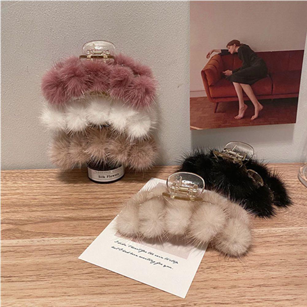 Kẹp Tóc Càng Cua Phối Lông Thời Trang Thu Đông Cho Nữ