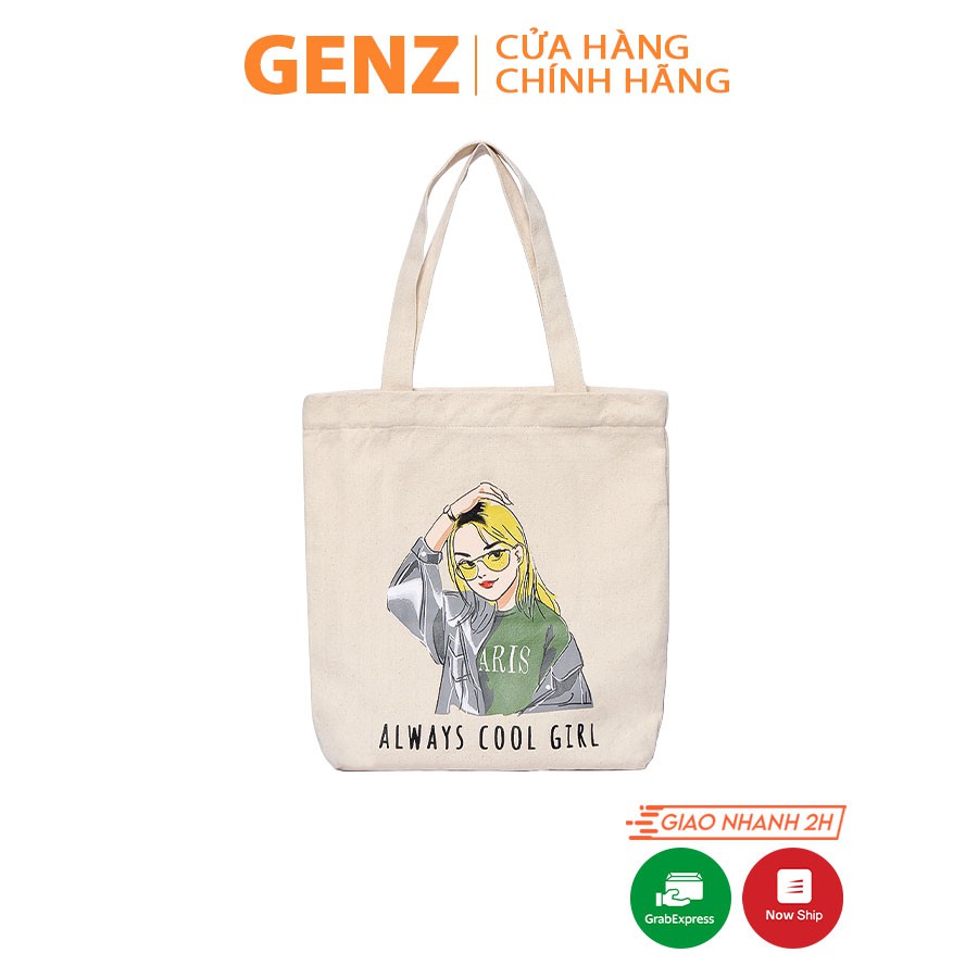 Túi tote GENZ vải canvas ulzzang unisex in hình cô gái Always Cool Girl, vải bố mộc không nhuộm hóa chất - ZB001