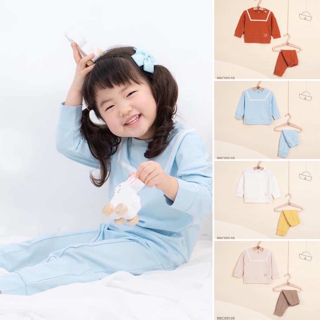 Bộ quần áo dài tay cài vai Bu, Bubaby Kyomi U Like BBC001.03 cho bé 6m - 4Y