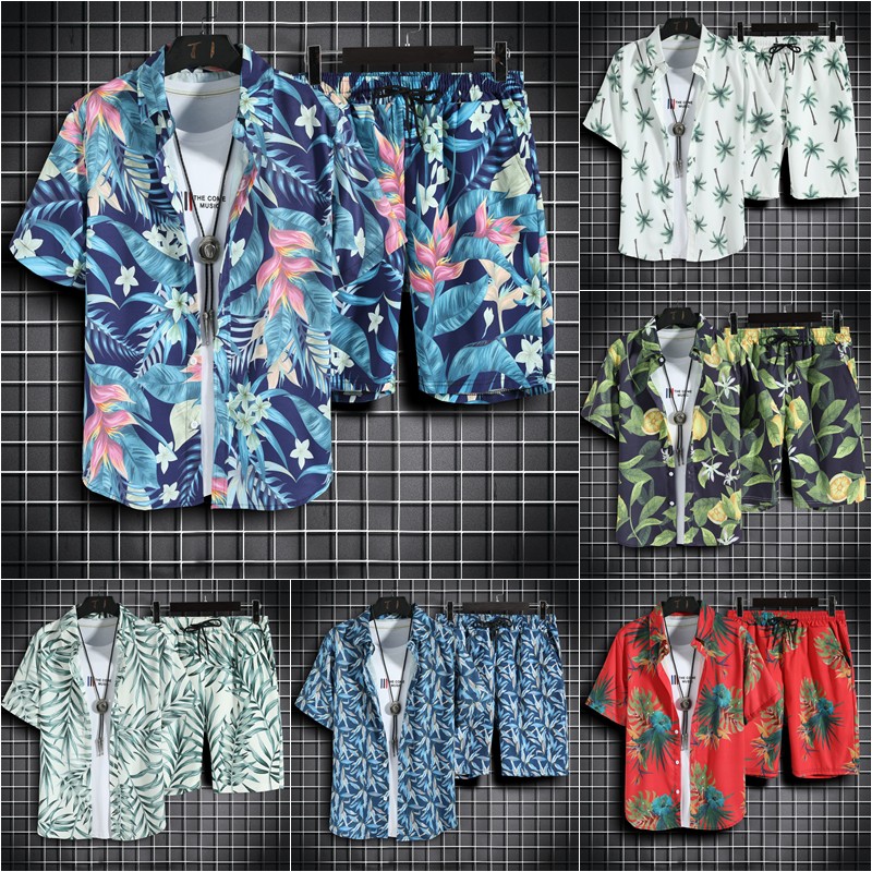 Set 2 Món Đồ Hawaii Cho Nam Gồm Áo Sơ Mi Tay Ngắn Và Quần Short Size M-5Xl