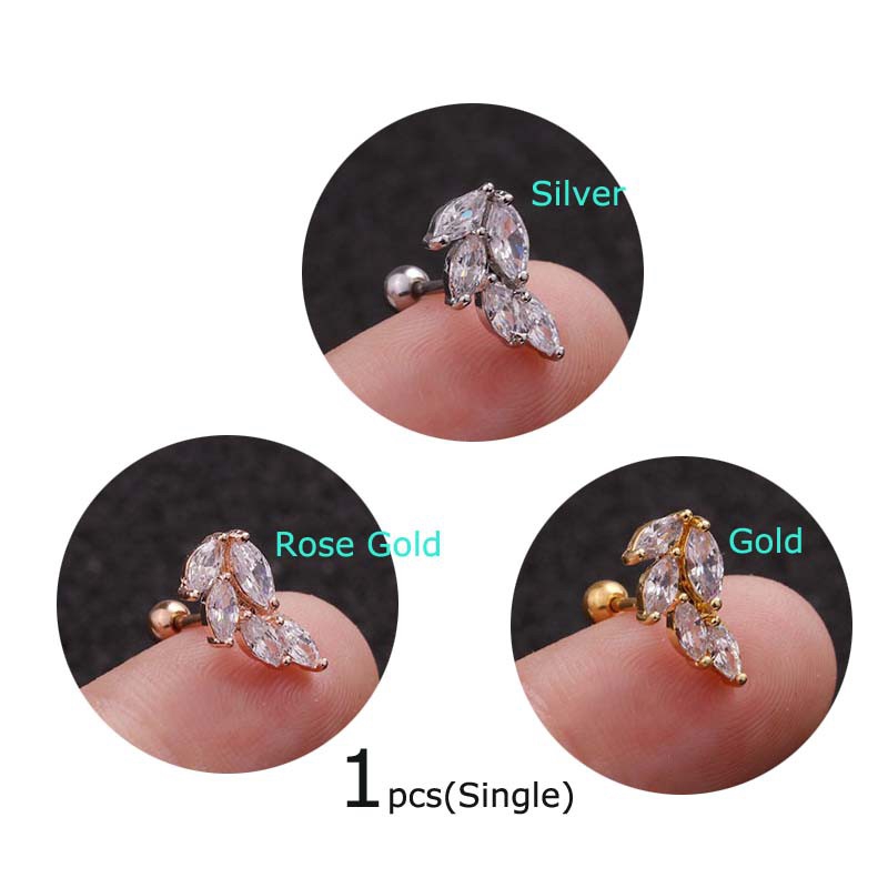 Hoa tai thép không gỉ đính đá zircon kiểu dáng xinh xắn trẻ trung