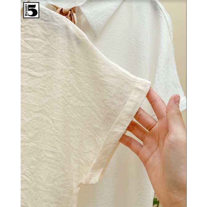 Áo sơ mi nữ cổ đức tay liền buộc nơ cổ Twentyfive M1107