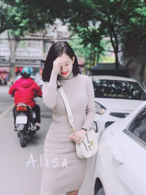 [ Ảnh thật ] Váy body tay dài cổ lọ ( cổ cao 15 phân ) | BigBuy360 - bigbuy360.vn