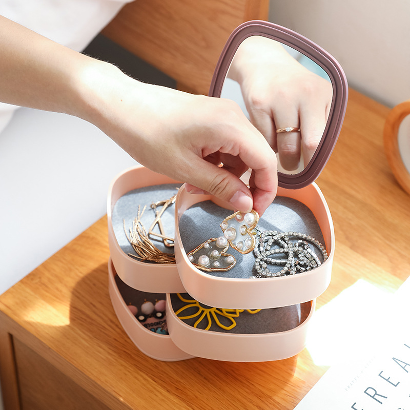 SUPO DEPOT - Hộp Đựng Trang Sức Để Bàn Có Gương 4 Tầng