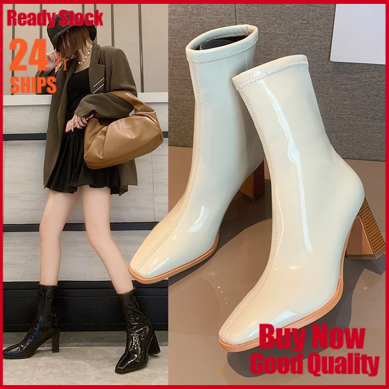 Bốt nữ gót da bóng lửng cổ bốt nữ giày bốt nữ bốt bốt da giày bốt giày bốt thời trang mùa giày bốt nữ cổ lửng bốt thời trang nữ giày da bốt lửng da bóng bốt lửng cao gót giày bốt da