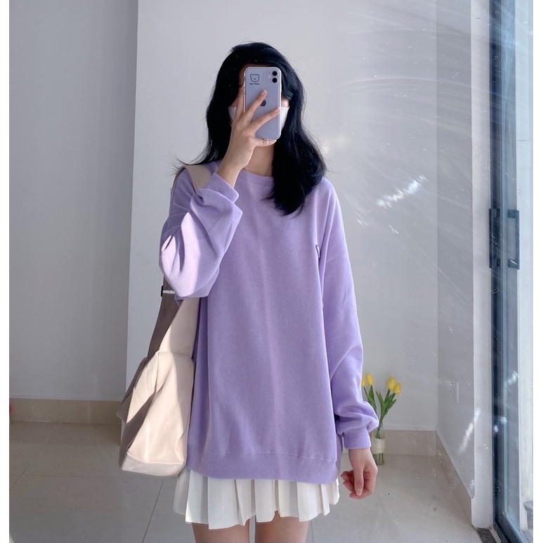 Áo hoodie sweater nỉ tăm cổ tròn trơn, áo thu đông nỉ basic phong cách đơn giản | BigBuy360 - bigbuy360.vn