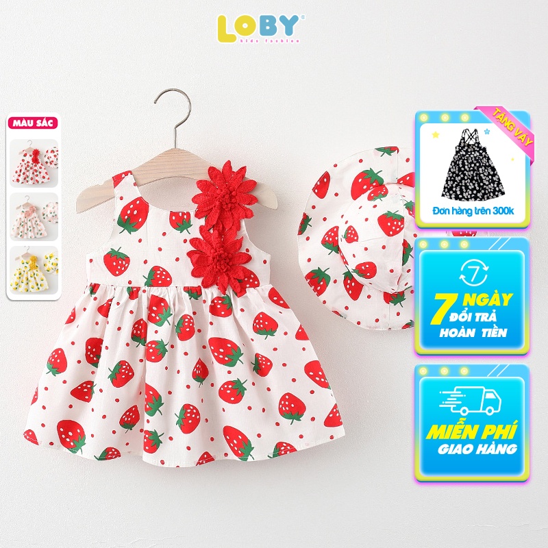 Váy xòe bé gái LOBY đính hoa ngực được tặng mũ V0401027 (8 tháng - 4 tuổi)