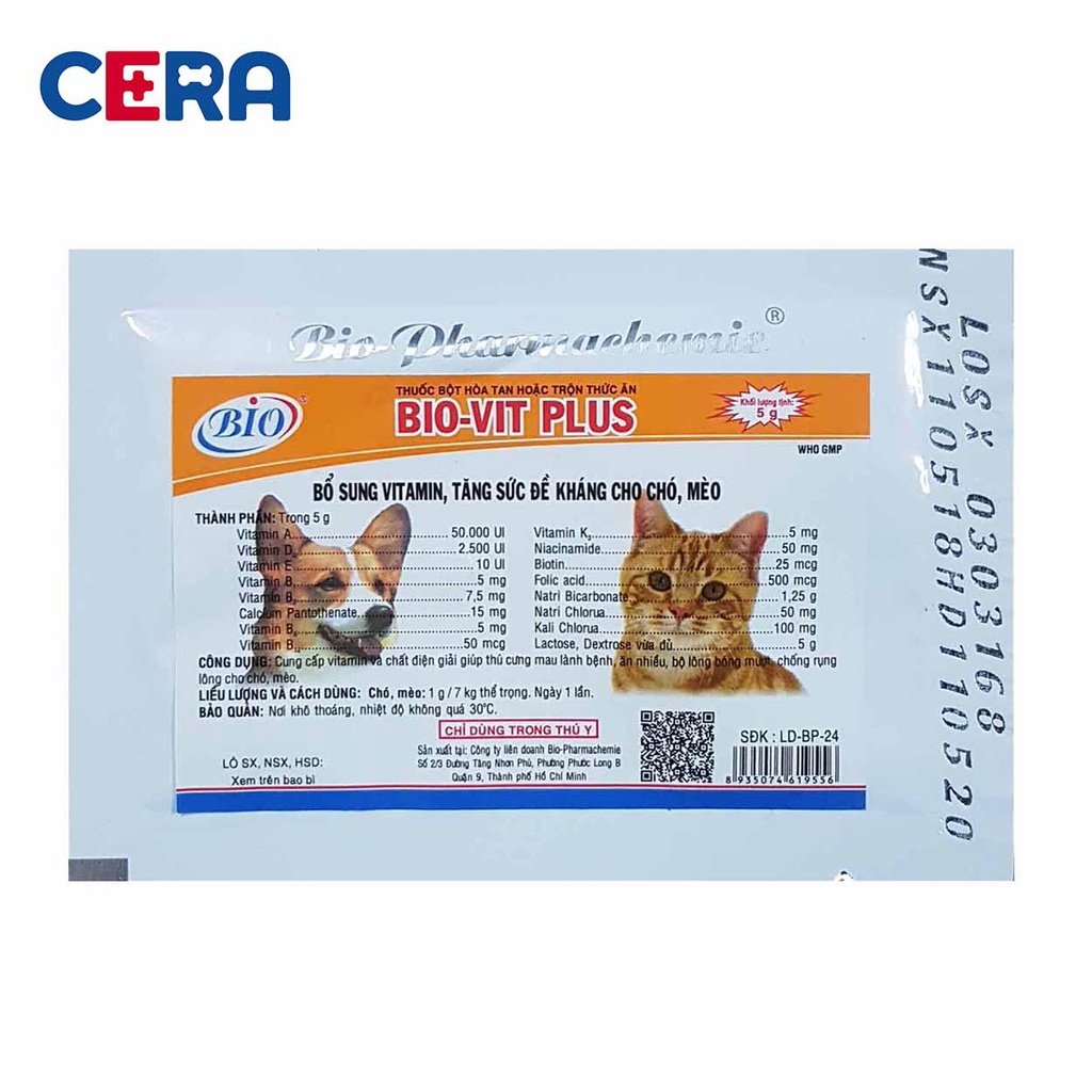 Men Bổ Sung Vitamin Tăng Đề Kháng Chó Mèo (Lẻ 1 Gói) - Bio-Vit Plus