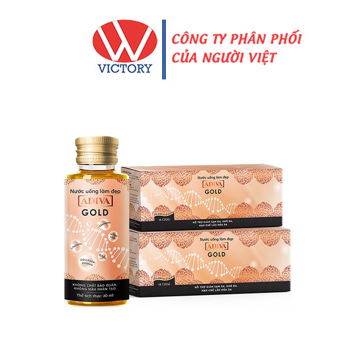 ADIVA Collagen Gold Dạng Nước (Hộp 14 chai) - Giảm Nếp Nhăn, Không Lo Chảy Xệ - Victory Pharmacy