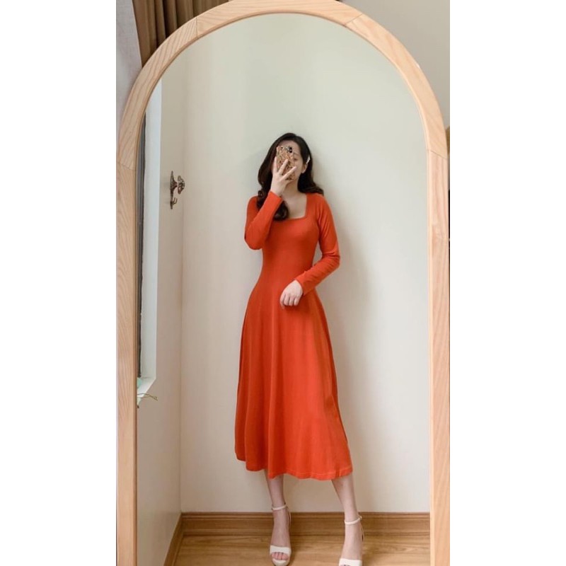 Đầm cổ vuông thun dài tay | BigBuy360 - bigbuy360.vn