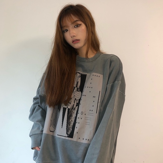 Porozi  Áo sweater  in họa tiết xinh xắn phong cách Hàn Quốc thời trang cho nữ