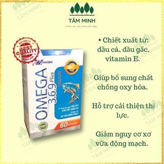 Bổ mắt OMEGA 3.6.9 PLUS, lọ 60 viên uống bổ mắt chính hãng omega dầu cá dầu gấc vitamin E chống oxy hoá mắt sáng khoẻ