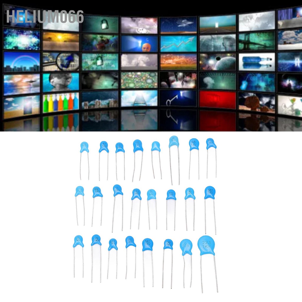 Helium066 Tụ gốm 700Pcs Bộ phân loại 24 giá trị điện áp cao 1KV cho TV Radio