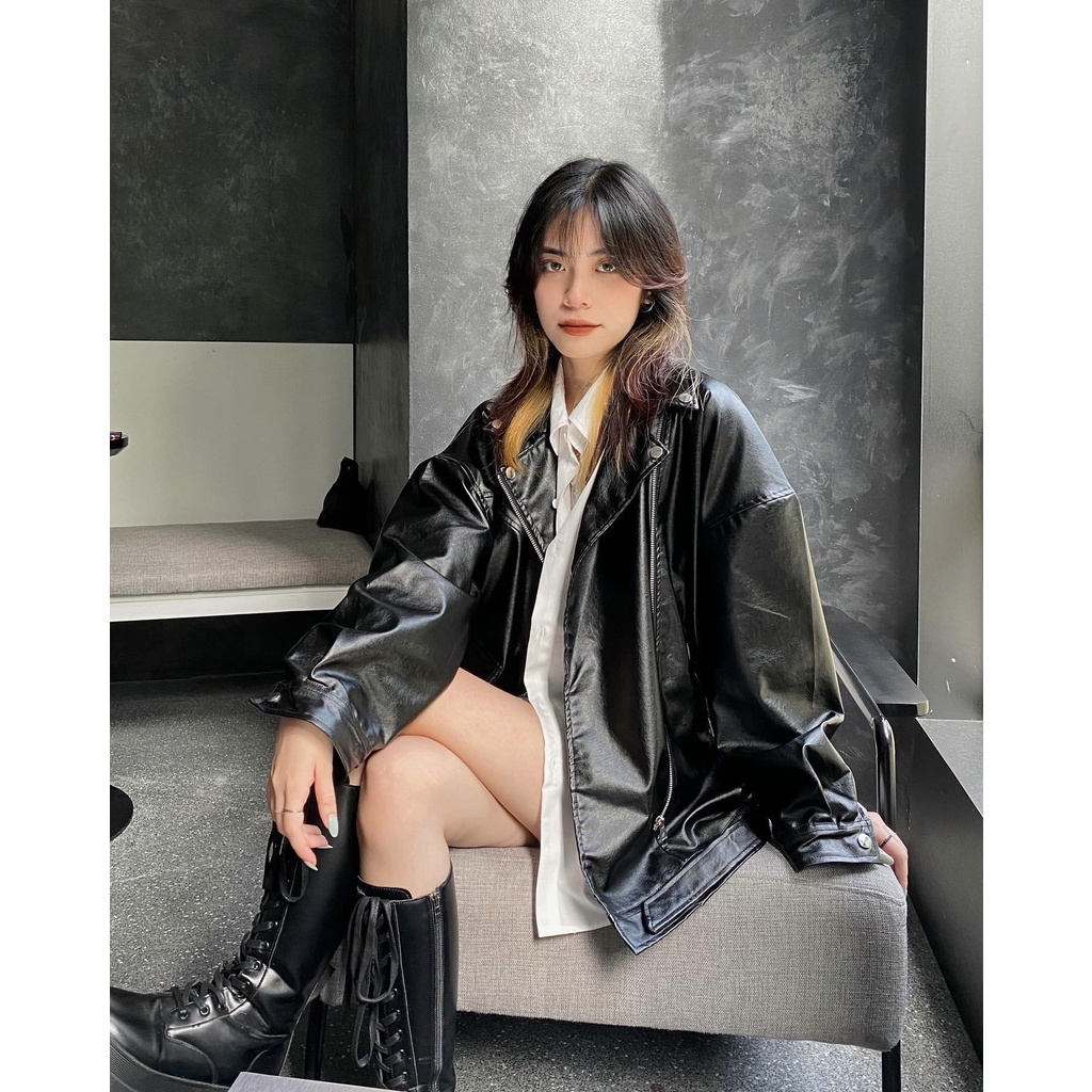(Tặng kèm quần Biker Legging) ÁO KHOÁC DA BIKER CHUBBIE dày dặn 2 lớp, chất da trơn mềm mịn - CHUBBIE LEATHER JACKET