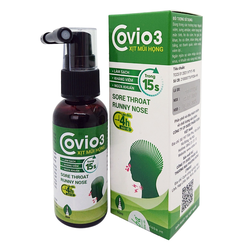 Covio3 Vioba xịt mũi họng làm sạch, ngừa khuẩn (chai 50ml)