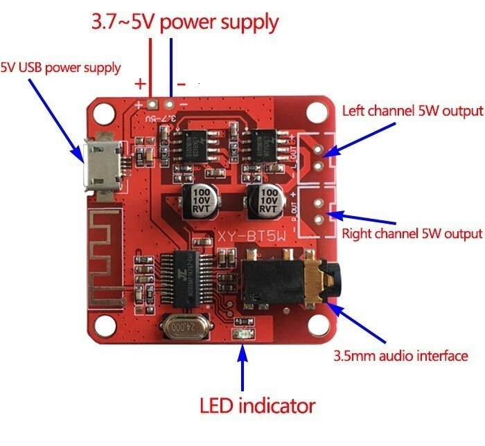 Bảng Mạch Khuếch Đại Âm Thanh Xy-Bt5W Dc 3.7~5v Bluetooth 4.2 5w + 5w