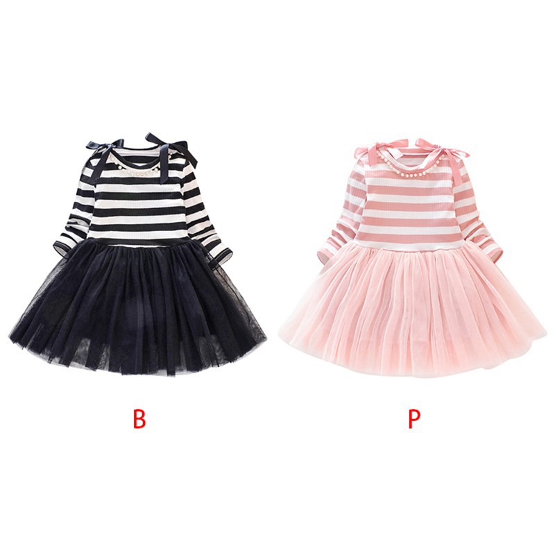 Đầm kẻ sọc phối lưới cho bé gái