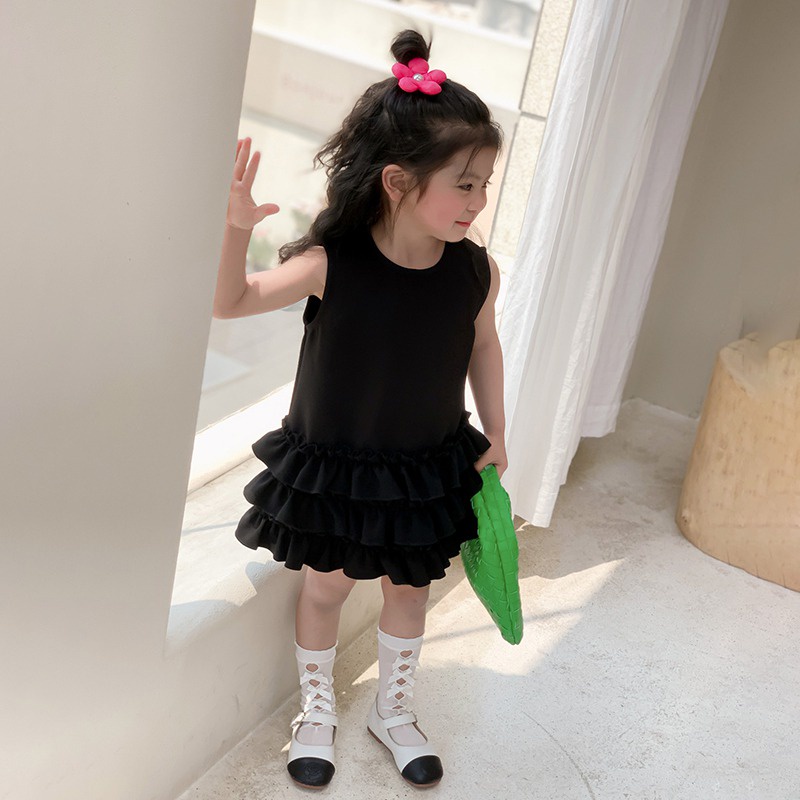 Đầm Công Chúa Mùa Hè Không Tay Màu Trơn Phong Cách Hàn Quốc Cho Bé Gái Se7en