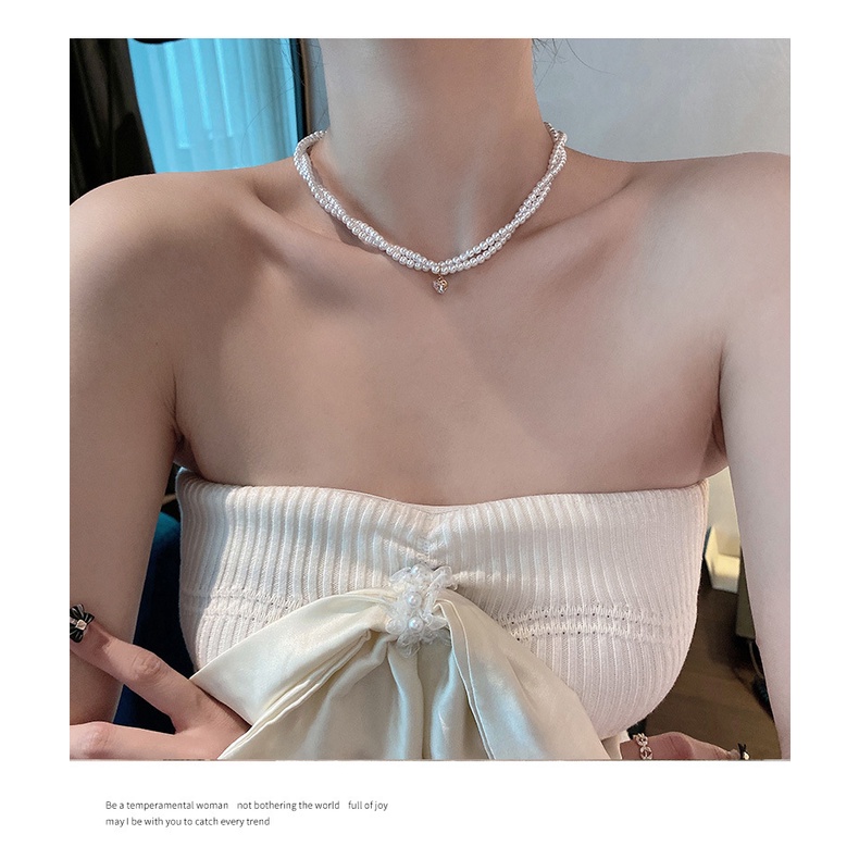 Vòng cổ Hai Lớp Đính Ngọc Trai Và Pha Lê Phong Cách Cổ Điển Sang Trọng Thời Trang Cho Nữ