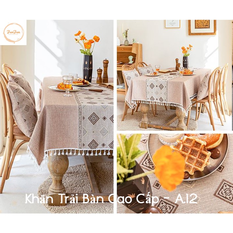A12_Khăn trải bàn Cao Cấp hình vuông/chữ nhật chất liệu cotton 100% Phong cách Bắc Âu
