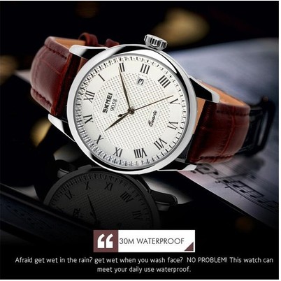 Đồng hồ nam skmei dây da mặt trắng