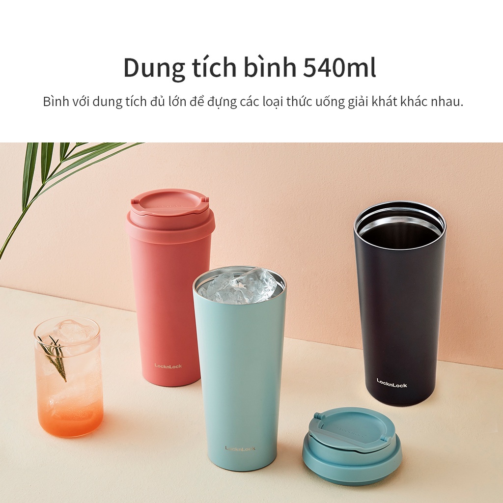 Ly giữ nhiệt LocknLock 540ml LHC4279 - Hàng Chính Hãng - có 2 nắp tiện lợi, đế silicone chống trượt - K-MALL