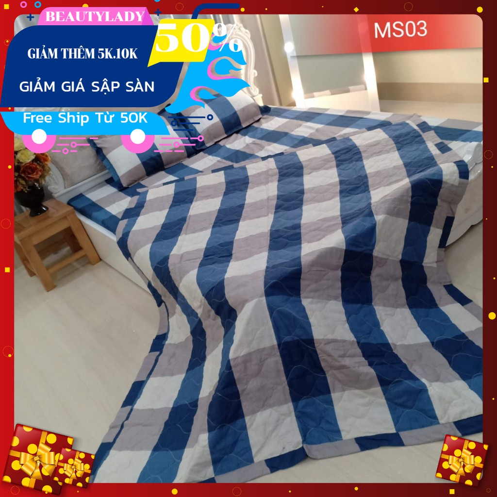 Free ship Bộ ga gối cotton poly nhiều kích thước beautylady-kẻ bao diêm
