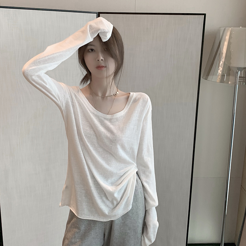 IELGY Áo Thun Tay Dài Cổ Tròn Dáng Rộng Màu Trắng Thời Trang Xuân Hè Mới Dành Cho Bạn Nữ