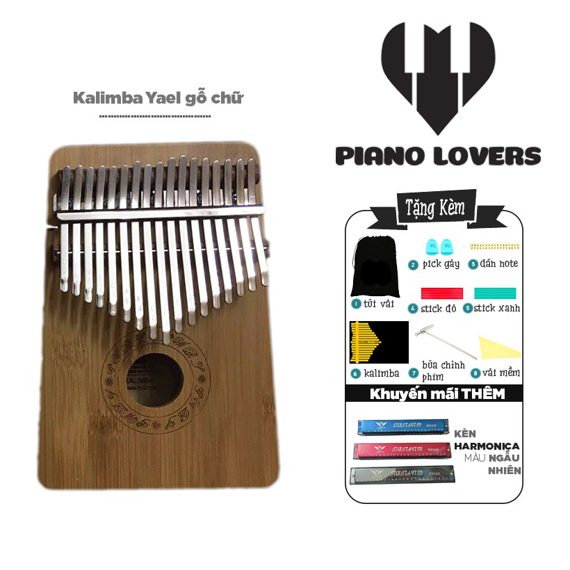 Đàn Kalimba 17 phím Gỗ Mahogany Yael Gỗ Chữ Tặng Kèm Harmonica 24 Lỗ Màu Ngẫu Nhiên - HÀNG CÓ SẴN