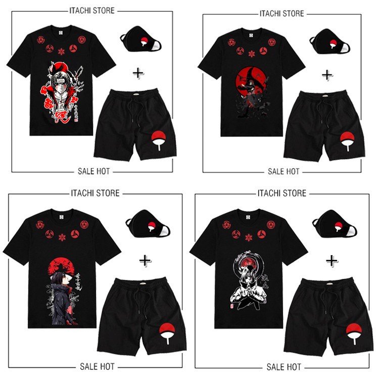 NEW BST Combo Áo thun Sasuke NAruto Itachi + quấn Short + KT Uchiha siêu chất