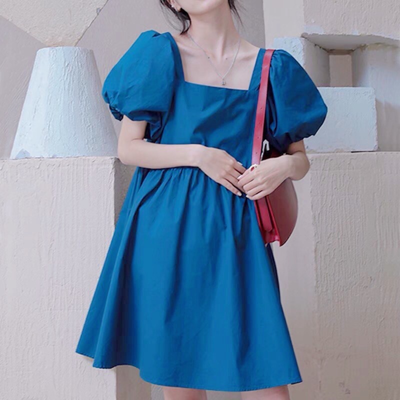 [Hình Thật - Shop Váy Đẹp] Váy Baby Doll Tiểu Thư Dáng Xòe Cổ Vuông Tay Phồng Mua Kèm Nón Nữ Thời Trang | BigBuy360 - bigbuy360.vn