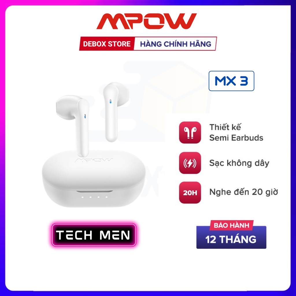 【Giao Hỏa Tốc】Tai Nghe True Wireless MPOW MX3, Sạc Không Dây, BT 5.0, Cảm Ứng, Kháng Nước IPX4 - Chính Hãng BH 12T