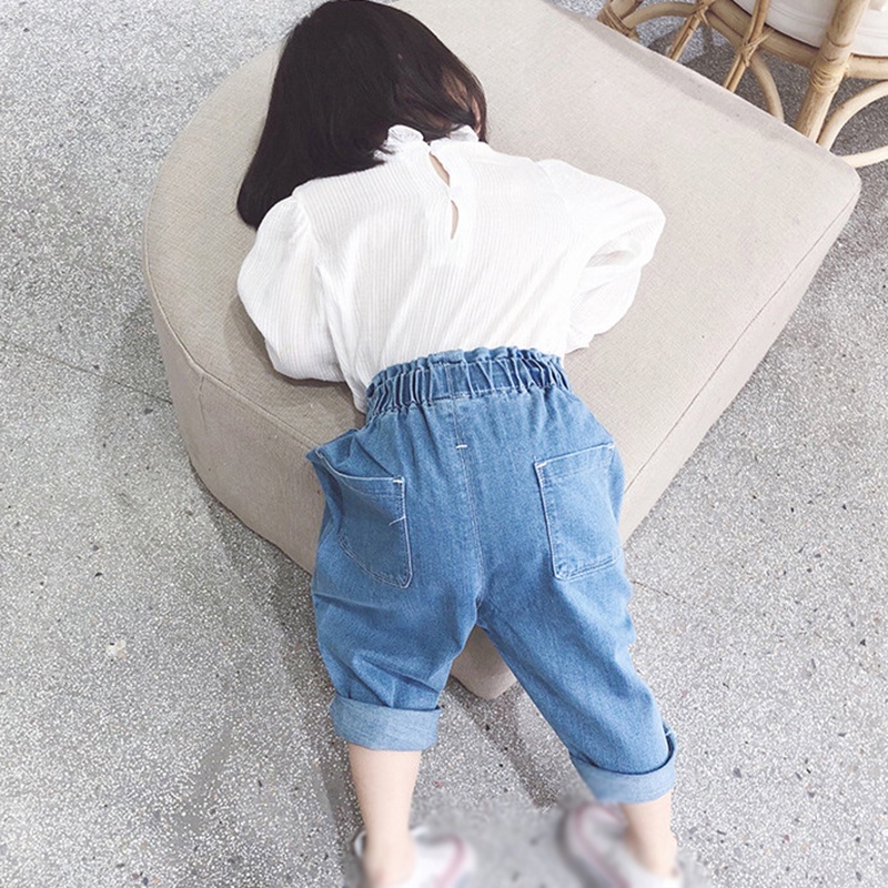 Quần jean dài lưng cao ống rộng phối túi thời trang xuân thu dễ thương cho bé gái 3-8 tuổi